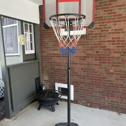 Kids Height-Adjustable Basketball Hoop System, Portable Game w/ 2 Wheels, Square Backboard, Fillable Base, Weather-Resistant, Nylon Net, Adjusts from 