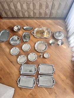 Silver Serving Trays & Wedding Décor — 21-Piece Bundle or Individual Pieces