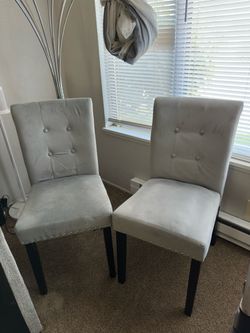 Set of 2 Gray Upholstered Dining Chairs