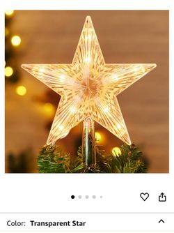 Christmas Tree Topper Lighted Star with Built-in 10 Replaceable Bulbs, 9.5” Clear Five-Pointed Star Tree Topper Plug in for Indoor Office Xmas New Yea