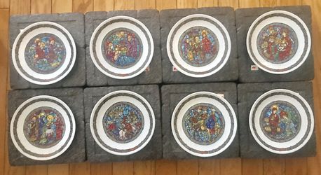 Noel Vitrail ‘Limoges’ Porcelain Christmas Stained Glass Collector’s Plates, Complete