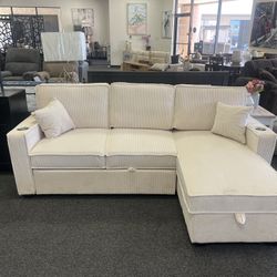 3 In One Ivory Corduroy Sleeper Sofa With Storage Reversible Chose And A Sleeper Sofa 