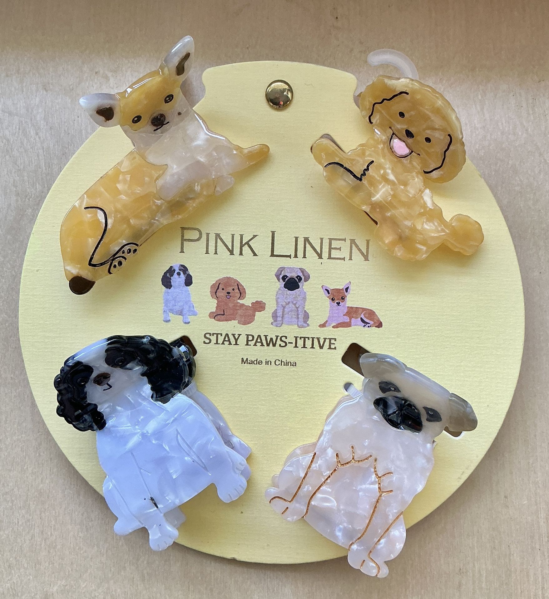 Pink Linen Stay Pawsitive Dogs Hair Clips Chihuahua Poodle Pug Spaniel