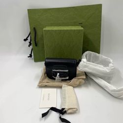 Auth Gucci Azalea Calfskin Web Monochrome Horsebit 1955 Mini Handbag – Black