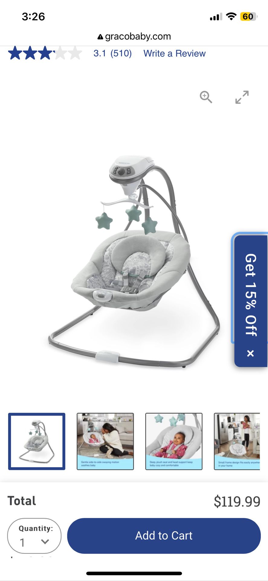New Graco Simple Sway Baby Boy Girl Infant Nursery Swing, Stratus - $50