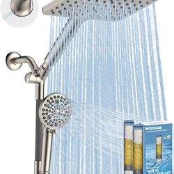 MakeFit Dual Filtered Rain Shower Head Combo, High Pressure Handheld Shower Head with Adjustable Bar - Rainfall Shower Head And Showerhead with Filter