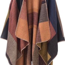 Women’s Color Block Shawl Wrap Open Front  Poncho Cape One Size Fits All Many Available 