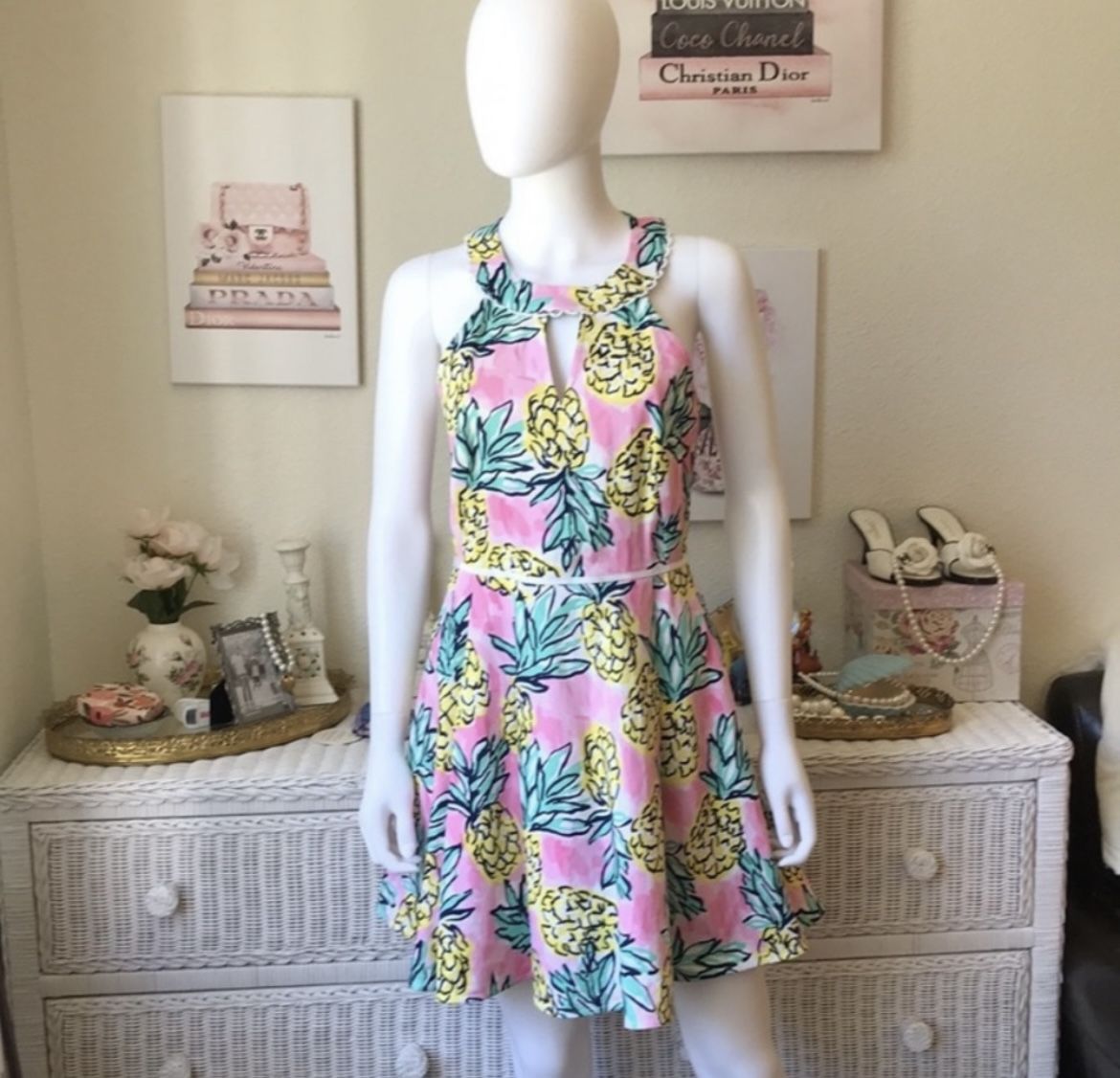 Draper James cotton halter dress pineapple print