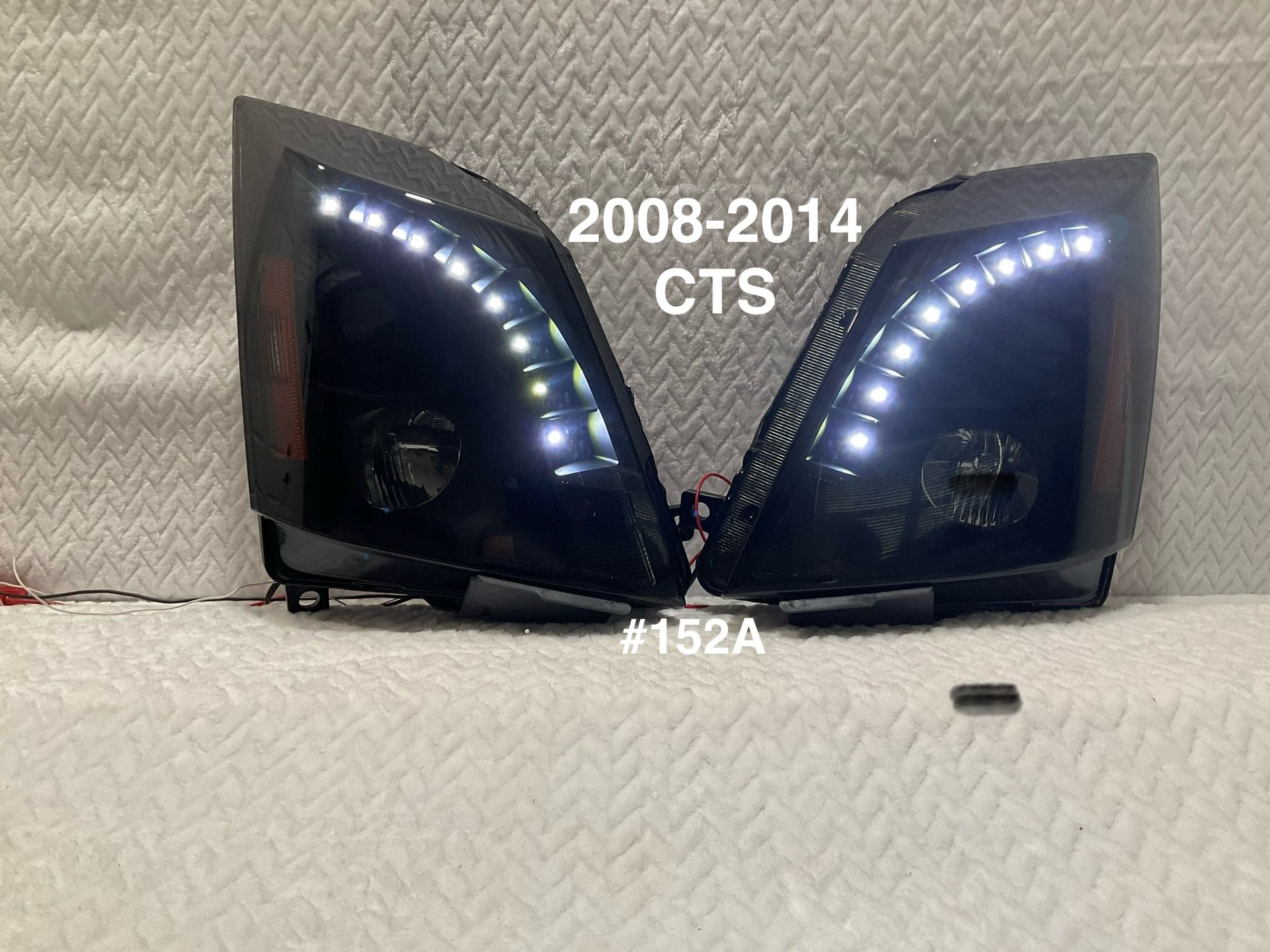 2008 - 2014 Cadillac CTS LED Light Strip Projector Headlights (Black Housing/Smoked Lens) H1