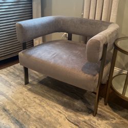 West Elm chair: Pewter performance velvet with oiled bronze legs