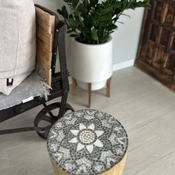 Solid Wood Bohemian Style Mosaic Side Table 
