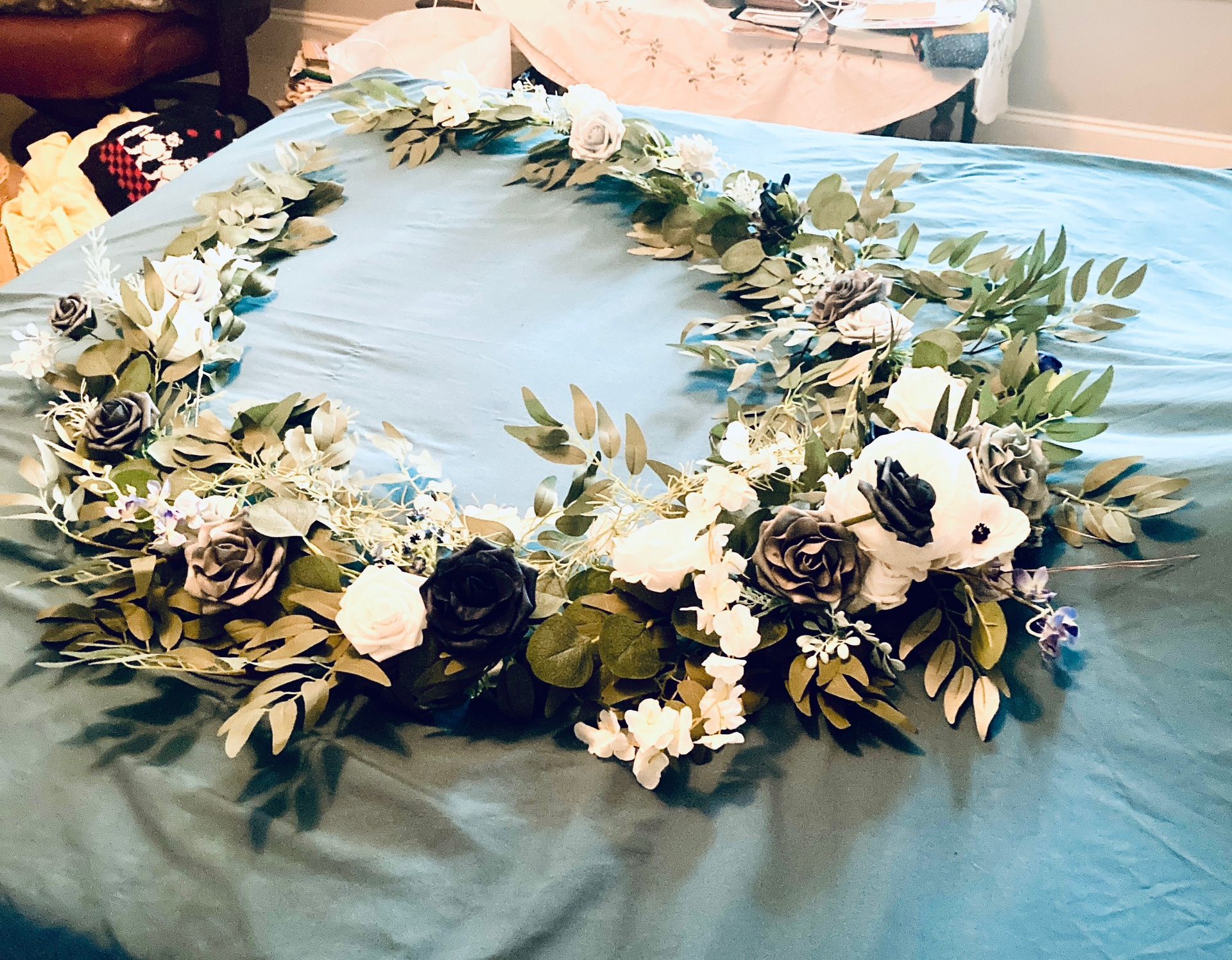 Wedding Ceremony Navy Blue And White Flowers Vine