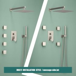 Hoimpro 12 Inch Rainfall Shower Faucet with 4 Full Body Shower Jet Fixtures Combo, Wall Mounted Shower System Set with Rain Mixer Shower Head and 2 in