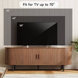 63" TV Stand with Power Outlet for TVs up to 70 Inch, Entertainment Center with Storage and Adjustable Shelves, Modern Media Console with Sliding Door