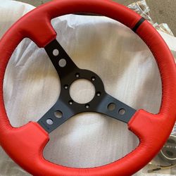NRG Deep Dish Red Leather W/ Center Mark Sterring Wheel ST-006R-BS-Y