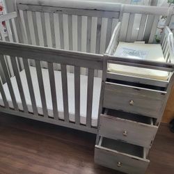 Blue/Gray Rustic Baby Crib/changing Table/drawers Set