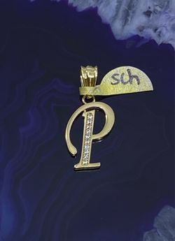 $200 Yellow Gold w Zirconia Letter Initial P Charm Pendant
