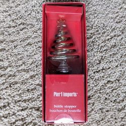 NEW Pier 1 Imports glass swirl Christmas tree wine bottle stopper ornamental reusable cork