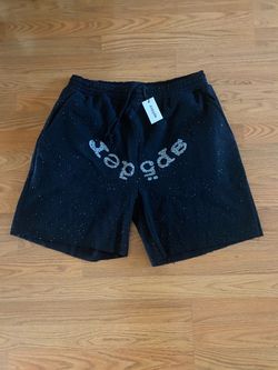 Spider Shorts Black Rhinestone Sweat Shorts L
