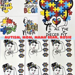 12 AUTISM THEME, Mom Rosie, Mama Bear Waterslide Transfer Decals