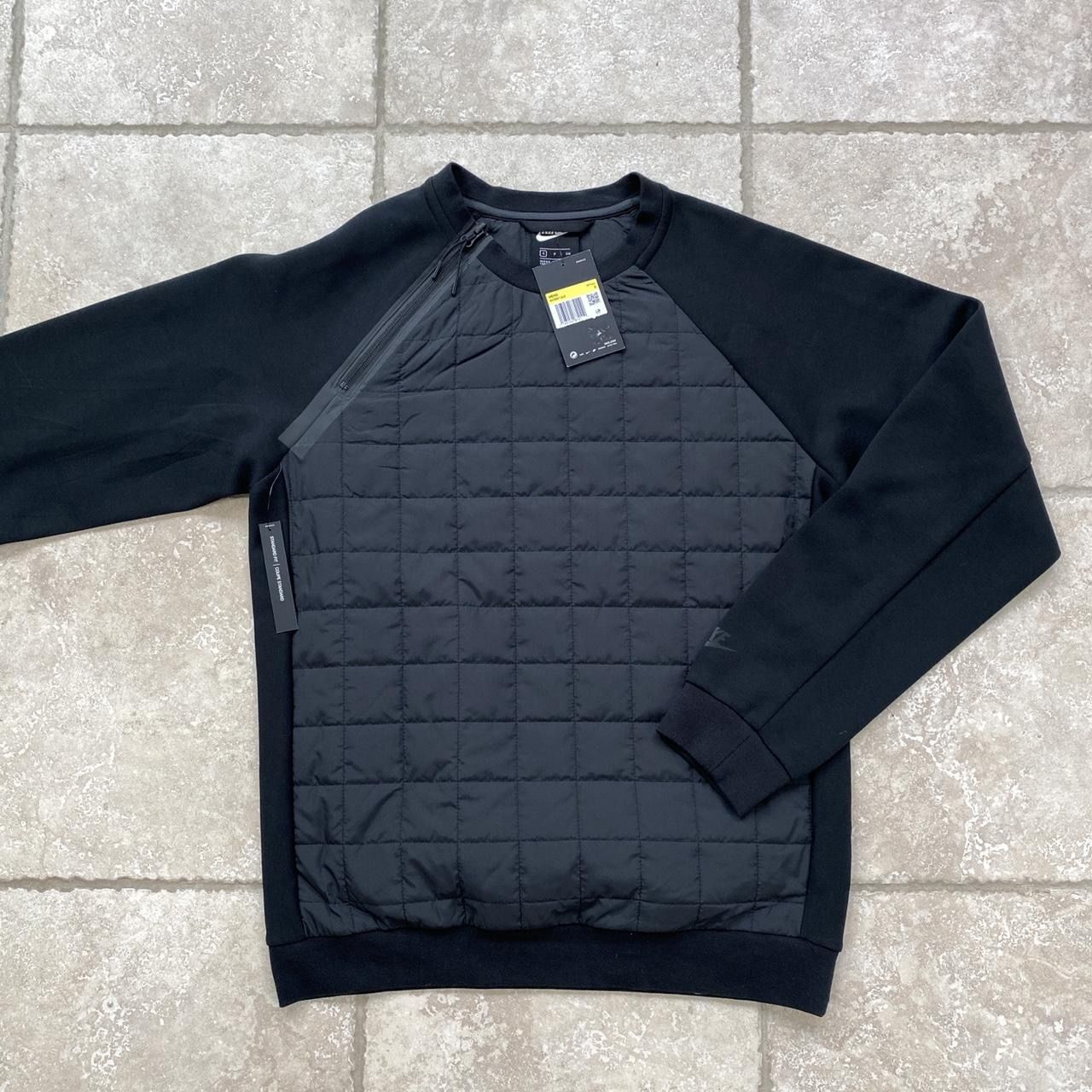 NEW Mens Nike NSW tech pack quilted crewneck sweater triple black Small