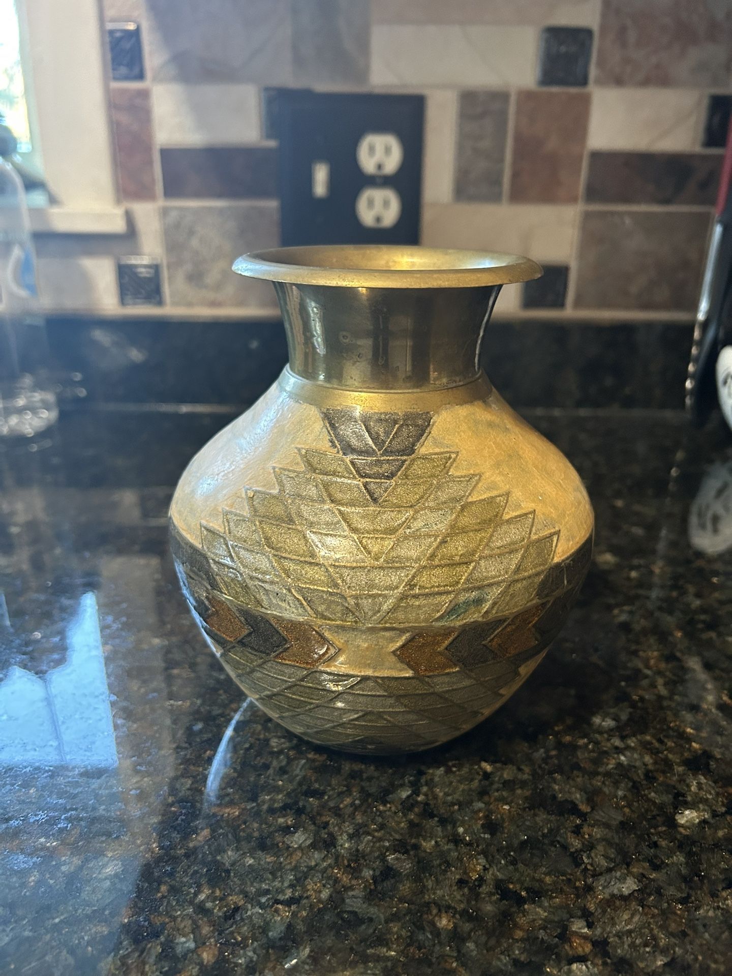 Vintage Solid Brass Enameled Vase