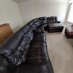 Used, Black Leather, Theater Seating, 5 piece Sofa