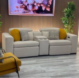 Reclining Modular Loveseat – Beige – 112”