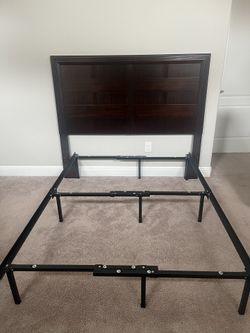 Black Mattress Frame + Oak Wood Headboard