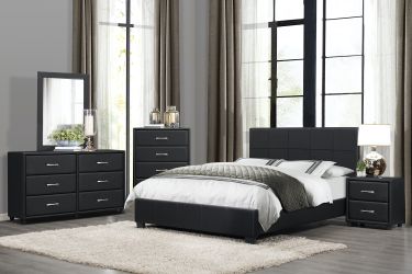 4PC BLACK LEATHER QUEEN BEDROOM SET - AVAILABLE IN BROWN