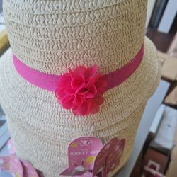 HAT. GIRLS EASTER BUCKET HAT / BUNNET SPRING DRESSED UP WITH RIBBON  ( PACK OF 6 )