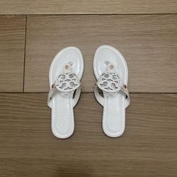 Tory Burch Miller White Patent Leather Sandals Size 8.5
