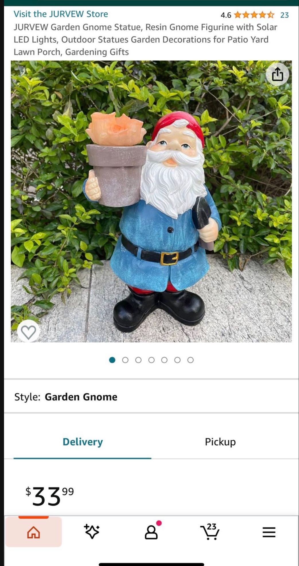 JURVEW Garden Gnome Statue, Resin Gnome Figurine with Solar LED Lights, Outdoor Statues Garden Decorations for Patio Yard Lawn Porch, Gardening Gifts