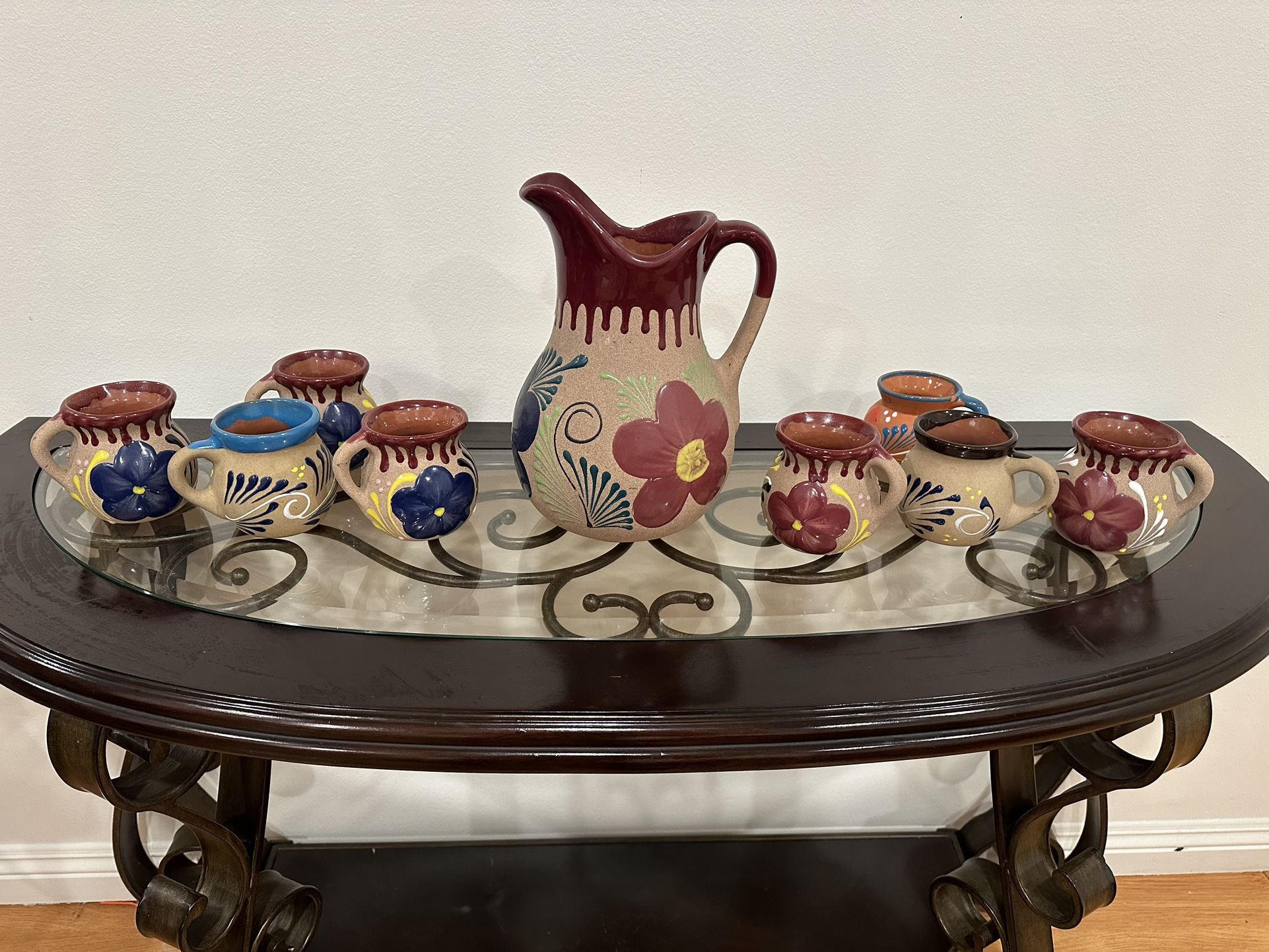 Mexican Pitcher And Cups Pottery