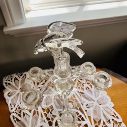 Antique Unique Glass 6 Arms Candle Holder With Bird Candle Snuffer On The Top
