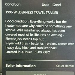 1996 WILDERNESS TRAVEL TRAILER