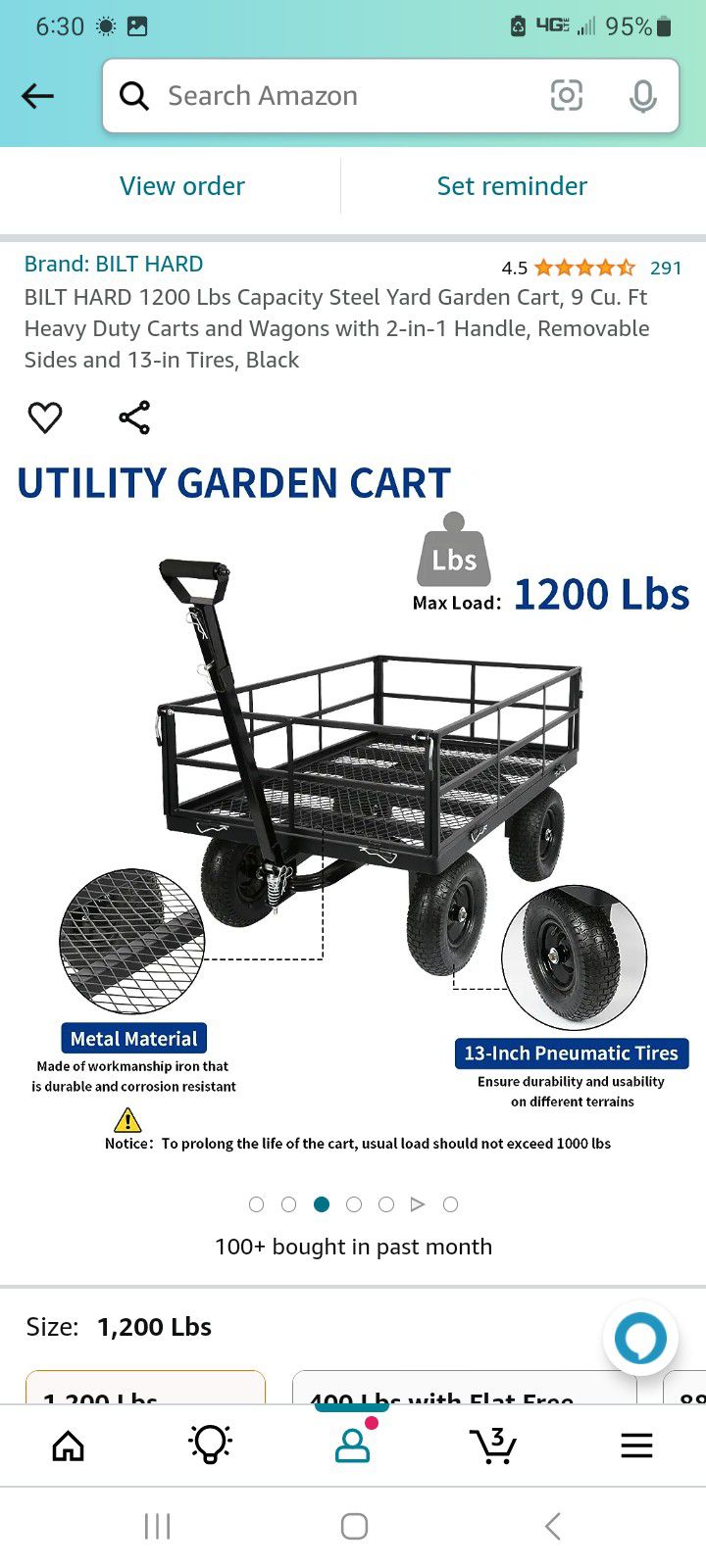 Steel 1200lb Utility Cart