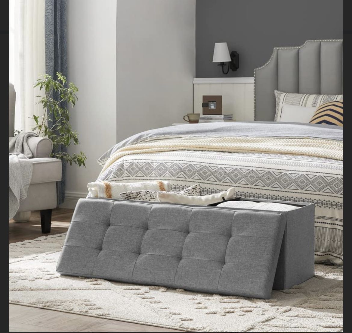 Folding Storage Ottoman Bench, Storage Chest, Foot Rest Stool, Bedroom Bench with Storage