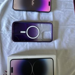 Unlocked iPhone 14 pro max 128gb purple  Amazing condition with charger ,original box, purple case.  