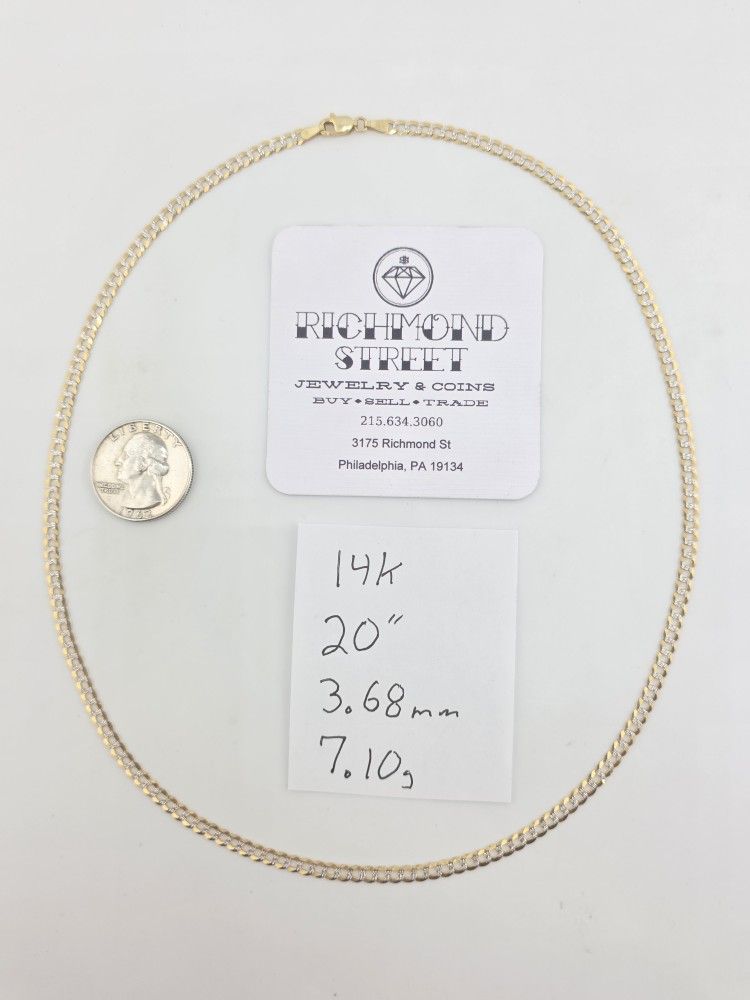 14k gold 20" diamond cut curb link chain