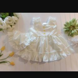 Vtg Thu Trang Girls size 3 Pale Yellow Ruffle Tank Style Dress

