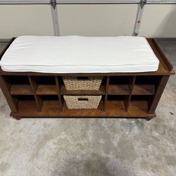 World Market Solid Wood Shoe Storage Bench with Cushion