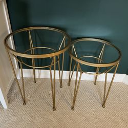 Set Of 2 Gold Glass Tables