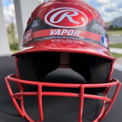 Rawlings Vapor Molded Youth Batting Helmet With Face Guard, Red