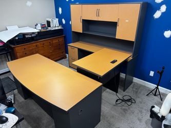 Large U-Shaped Office Desk with Hutch & File Cabinets – $375 OBO