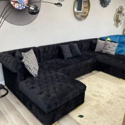 Black Velvet Double Chaise Sectional 
