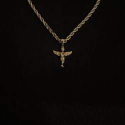 14K Solid Gold 4mm Diamond Cut Rope Chain 20” + Angel Pendant