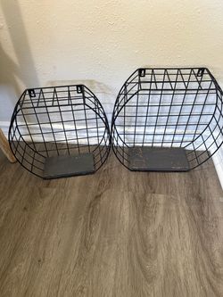 Rustic Black Wire Wall Baskets Set of 2
