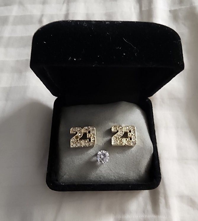 Micheal Jordon #23 Stud Earrings And One Diamond Stud