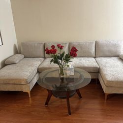 114" U-Shaped Modular Sofa,Chenille Fabric Sectional Sofa with Double Chaise Lounge & Gold-Plated Feet,4-Seat Sofa Couch for Living Room Apartment Off
